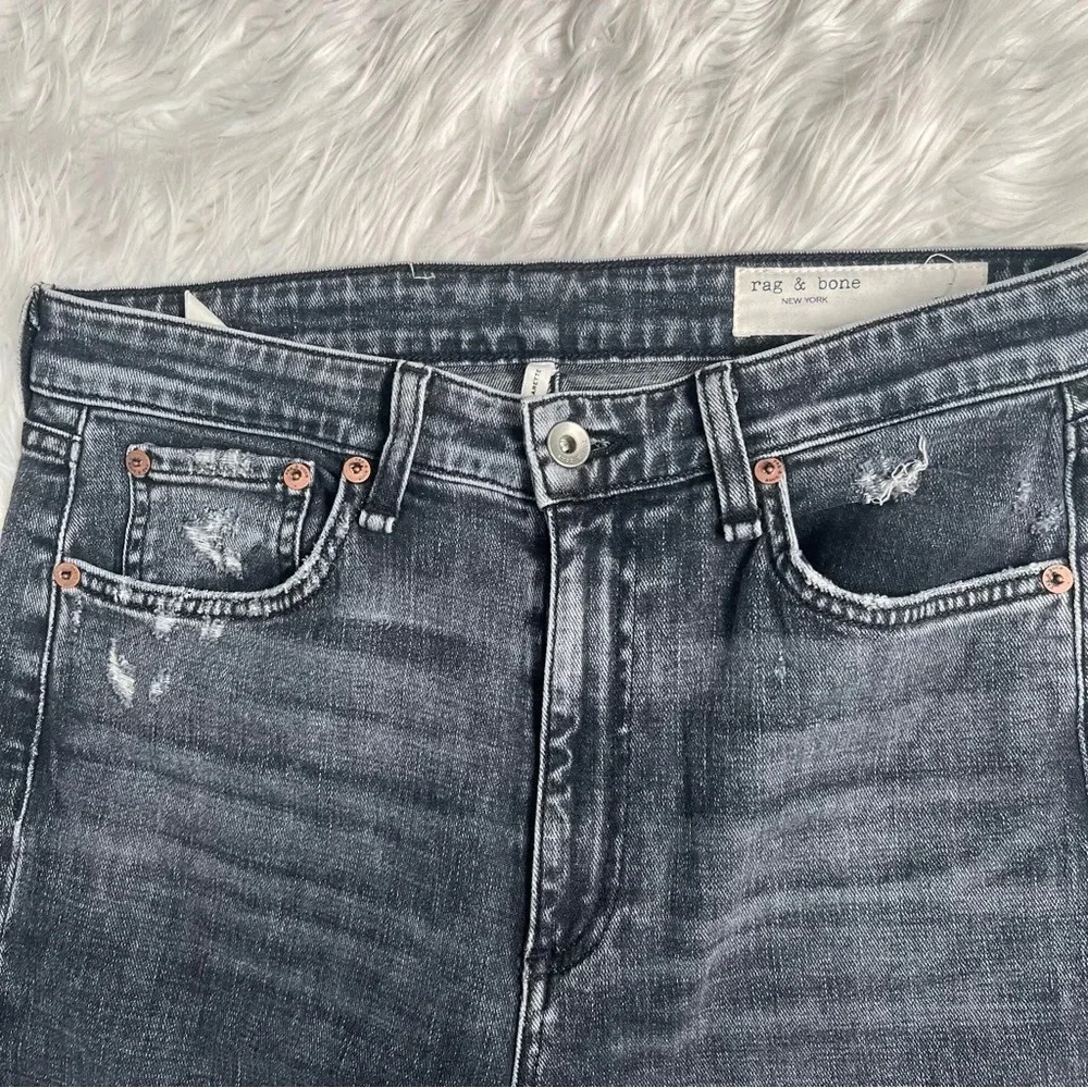 NWOT Rag & Bone Nina High Rise Ankle Cigarette Jean Abbots Grey Black Denim 29